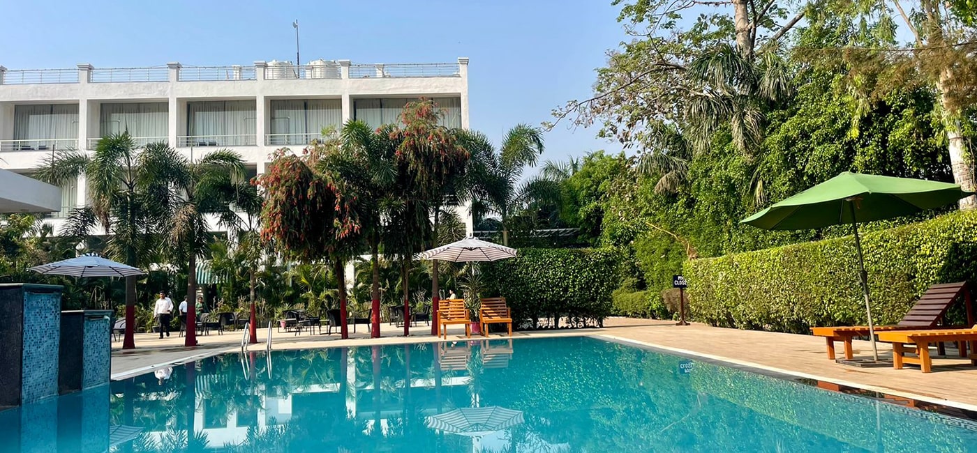 resort with swimming pool in jim corbett